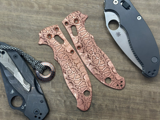 REPTILIAN engraved Copper scales for Spyderco MANIX 2