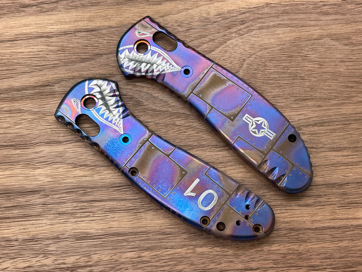 P40 Riveted Airplane Flamed Titanium Scales for Benchmade GRIPTILIAN 551 & 550