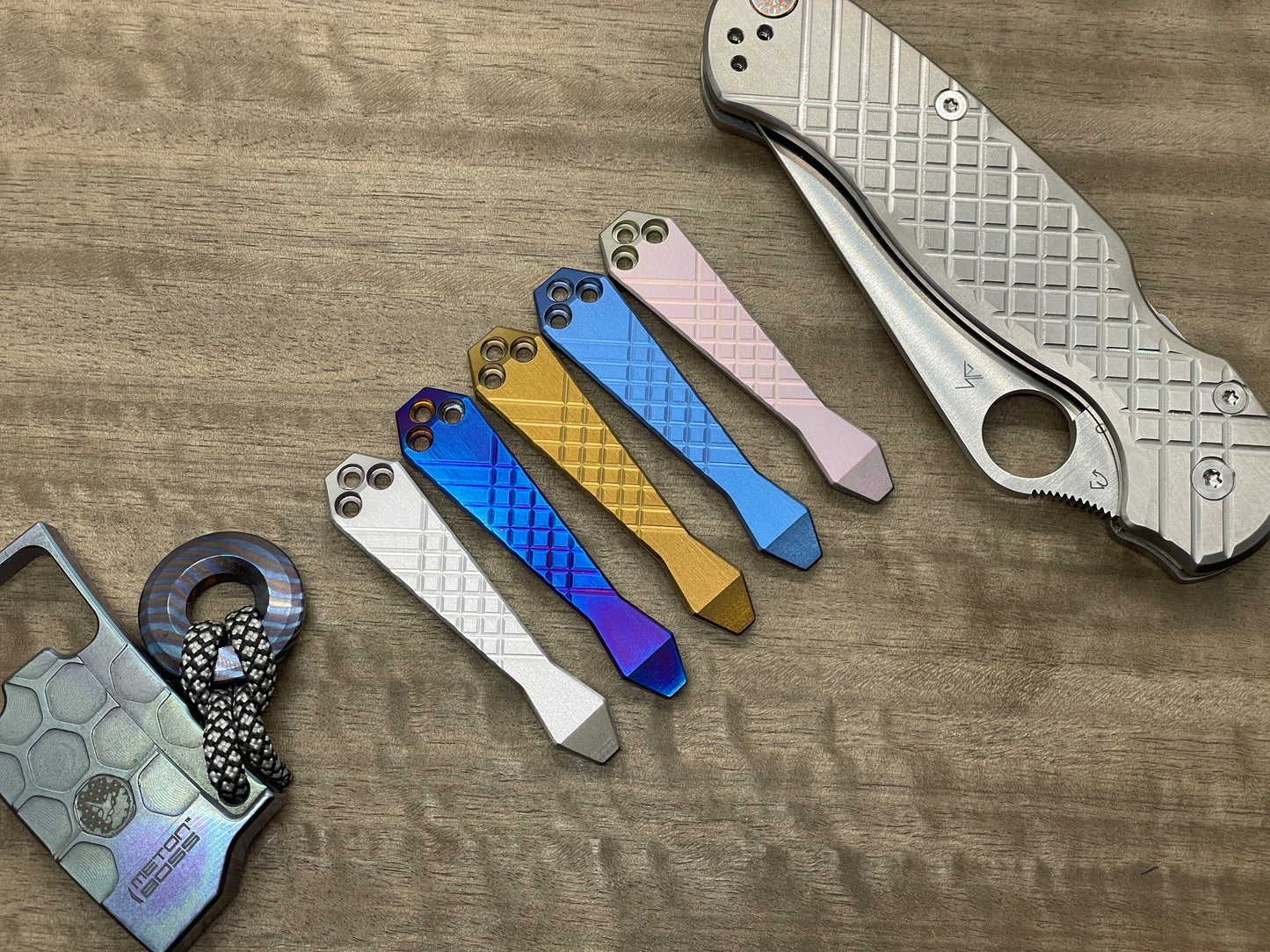 2 Tone (Blue-Brushed) FRAG Cnc milled Titanium CLIP for most Spyderco models