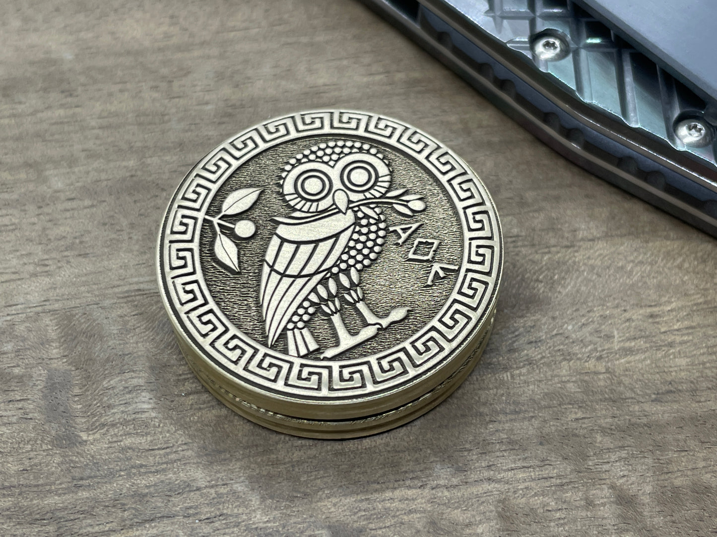 The OWL deep engraved Brass CLICKY HAPTIC Coins Fidget