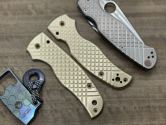 FRAG milled Brushed Brass Scales for SHAMAN Spyderco