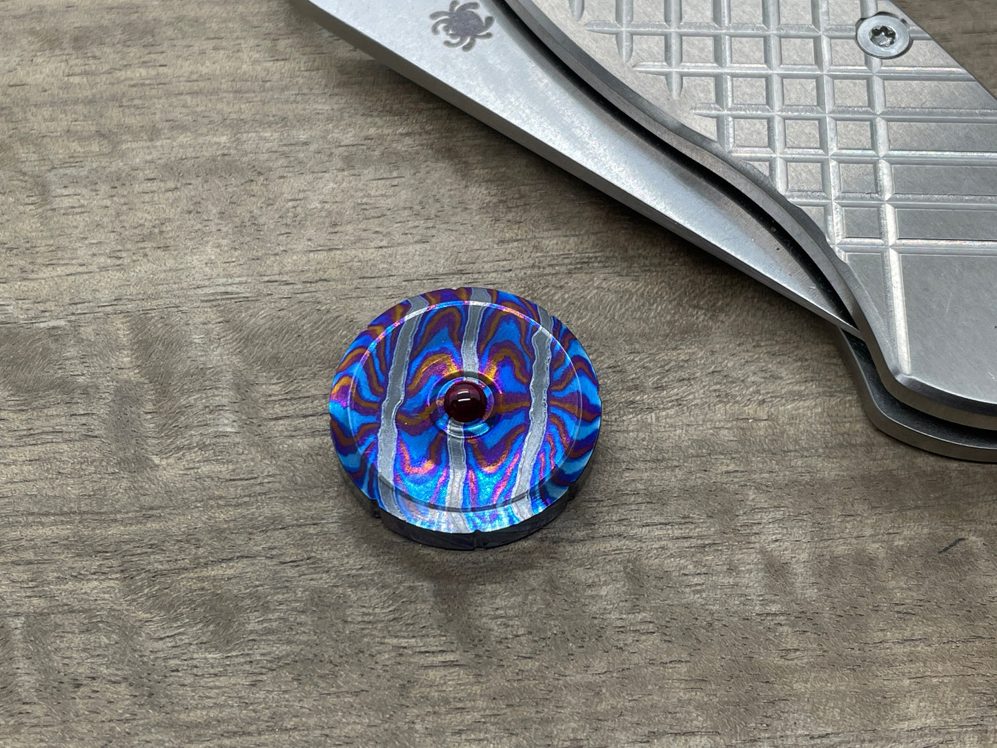 1" ZircuTi MOSAIC Spinning Worry Coin Black Timascus