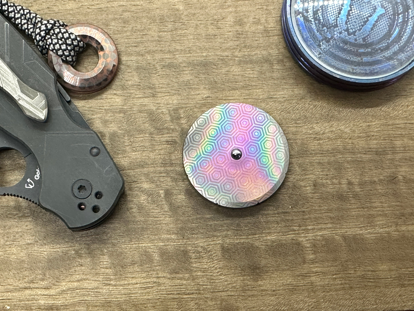 Oil Slick Honeycomb Titanium Spinning Worry Coin Spinning Top