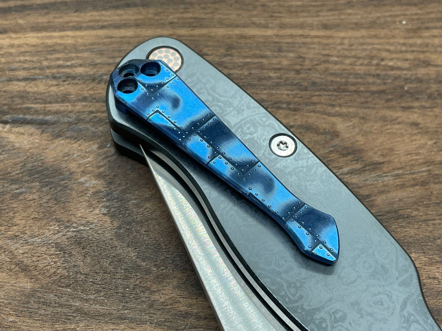 RIVETED AIRPLANE Blue ano SPIDY Titanium Clip for most Spyderco models