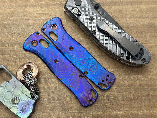 Flamed TOPO engraved Titanium Scales for Benchmade Bugout 535