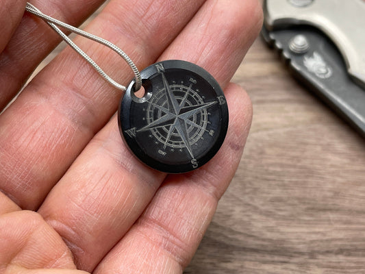 COMPASS engraved Black Zirconium Pendant Keychain Dog tag Key fob Necklace