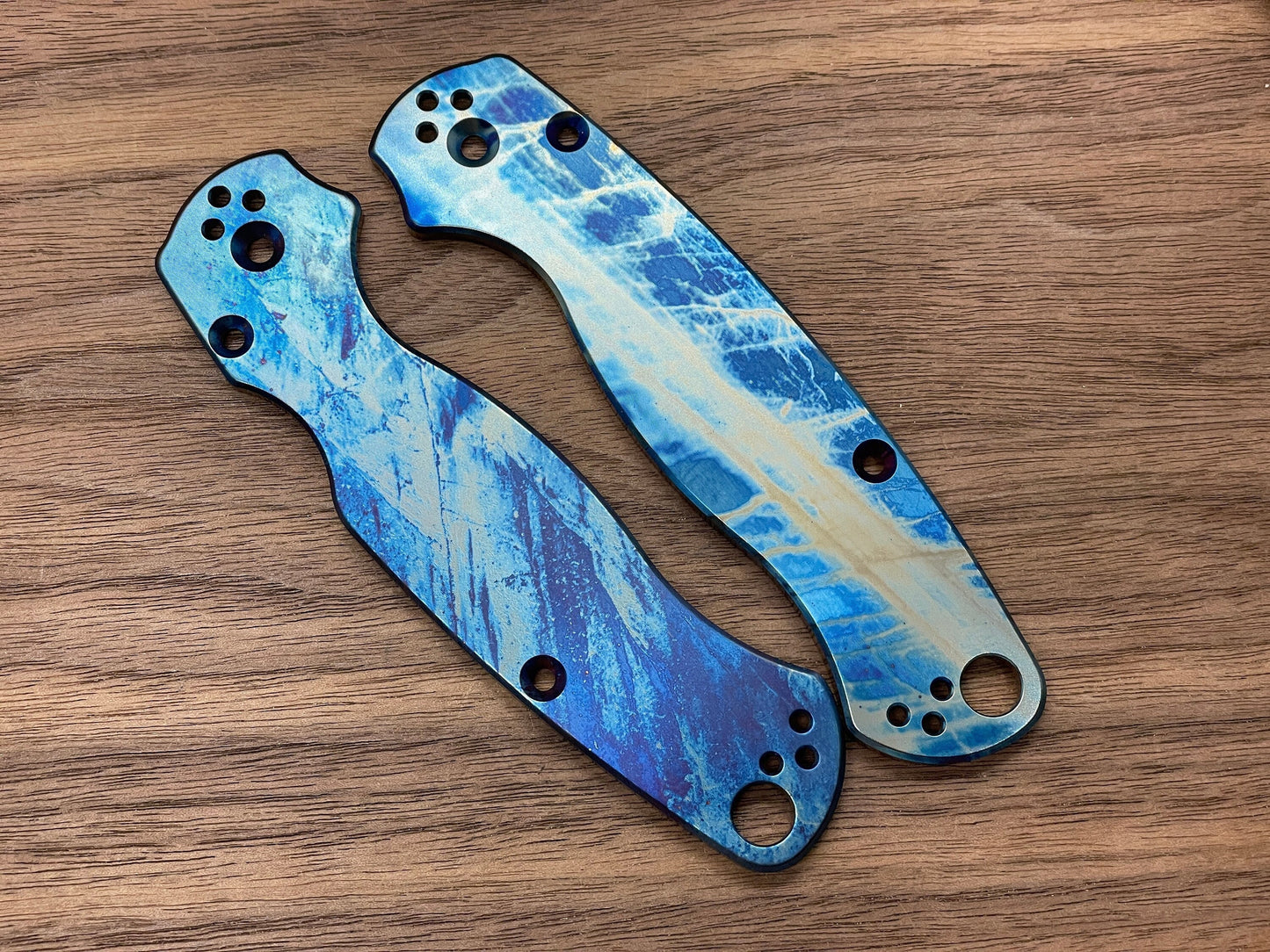 Flamed LABRADORITE engraved Titanium scales for Spyderco Paramilitary 2 PM2