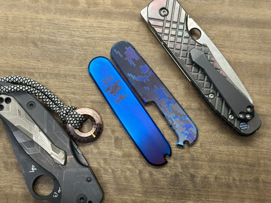 US NAVY Seals The only easy day was yesterday Flamed 91mm Titanium Scales for Swiss Army SAK