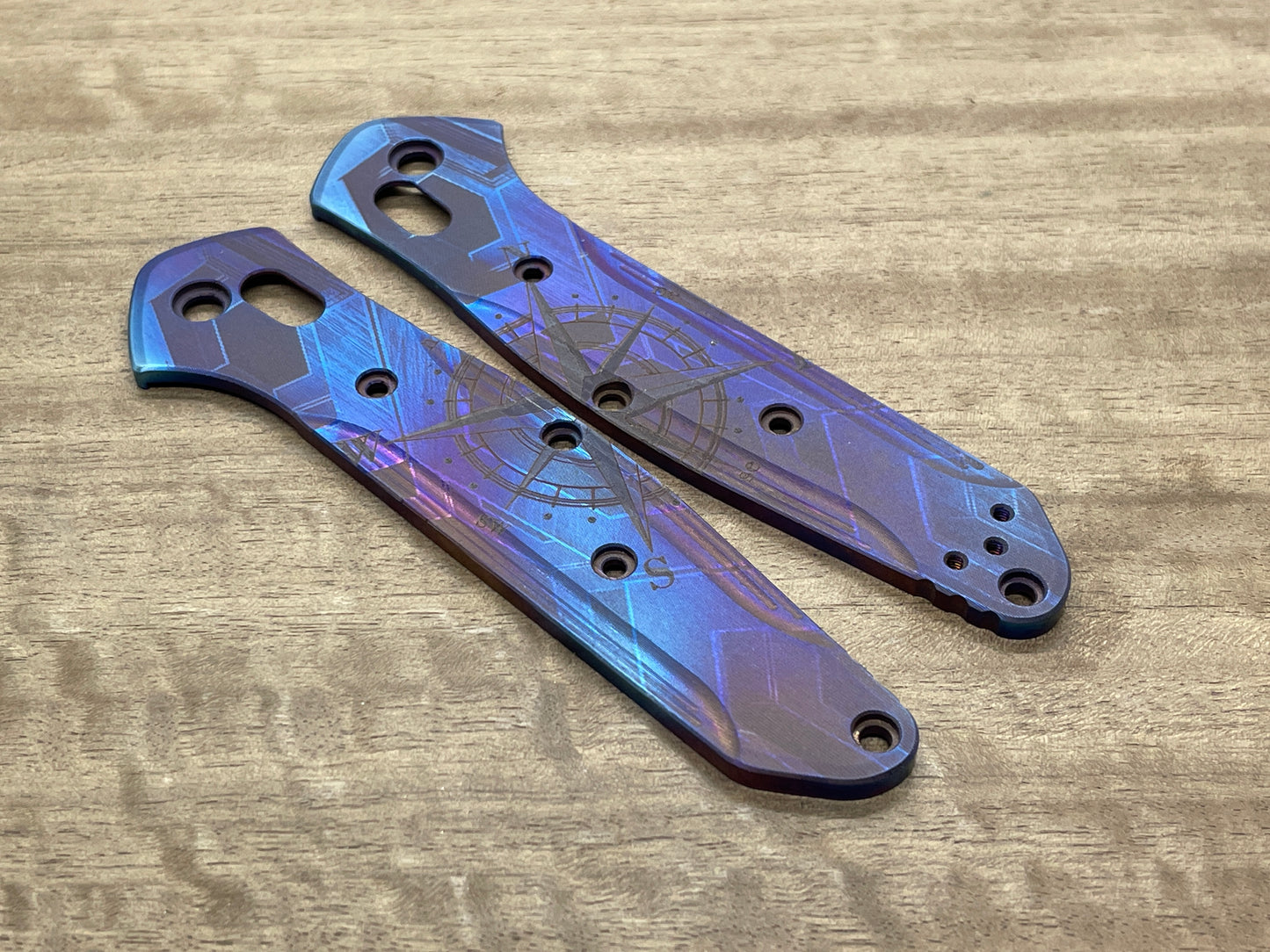 Flamed COMPASS engraved Titanium Scales for Benchmade 940 Osborne