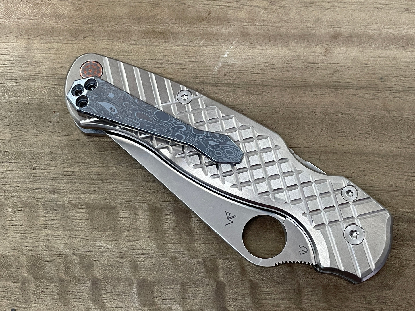 RAINDROP Timascus pattern engraved Dmd Titanium CLIP for most Spyderco models