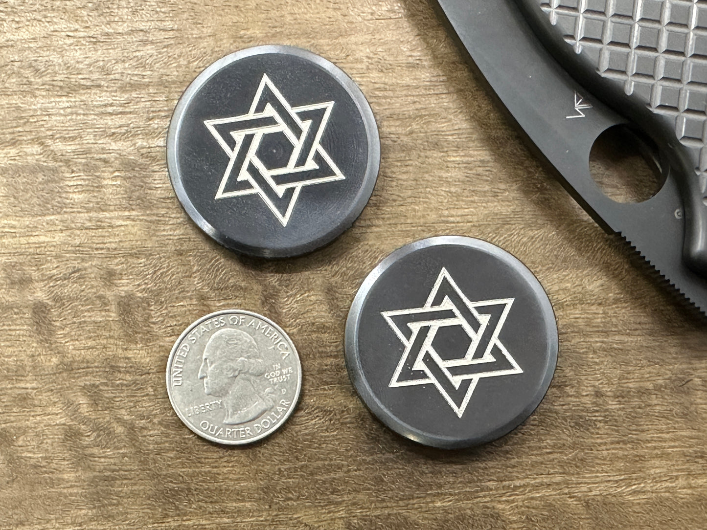 Stars of David engraved Zirconium HAPTIC Coins CLICKY Haptic Slider Fidget