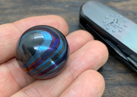 1" ZircuTi TWIST Black Timascus Sphere + Glow in the dark stand