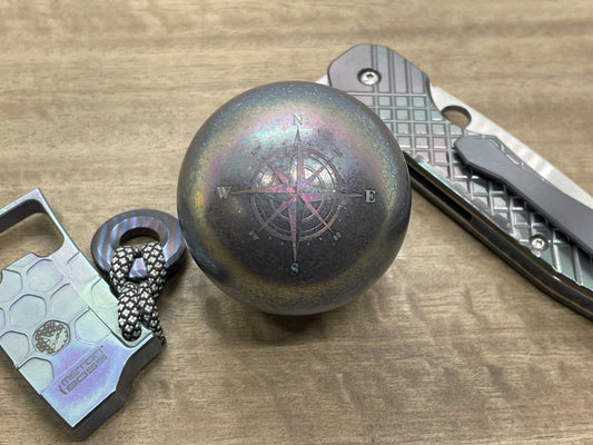 2.15" COMPASS Flamed Tumbled Giga Titanium SPHERE +Glow in the dark stand