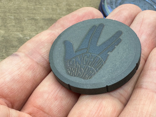 Long Live and Prosper engraved Black TUNGSTEN Spinning Worry Coin Spinning Top