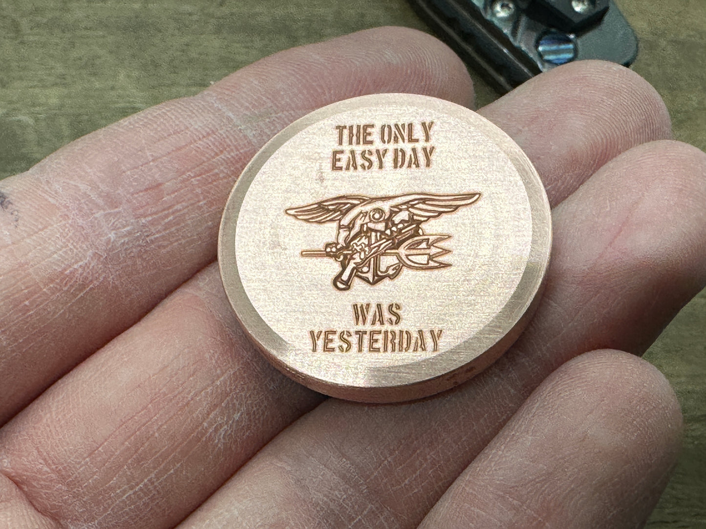 3 Sizes "The only easy day was yesterday.” U.S. Navy SEALs Copper Worry Coin