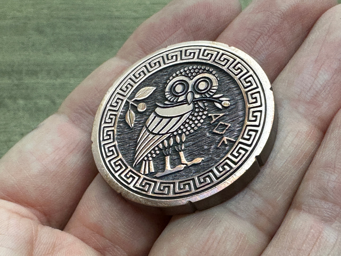 Deep engraved OWL Copper Spinning Worry Coin Spinning Top