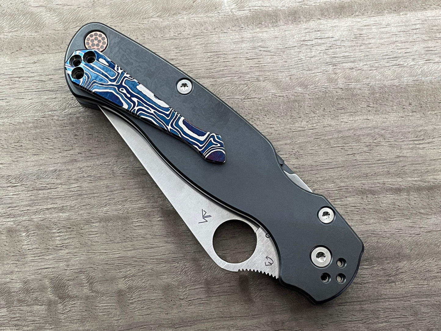 Mokume pattern heat ano engraved Titanium Spidy CLIP for most Spyderco models