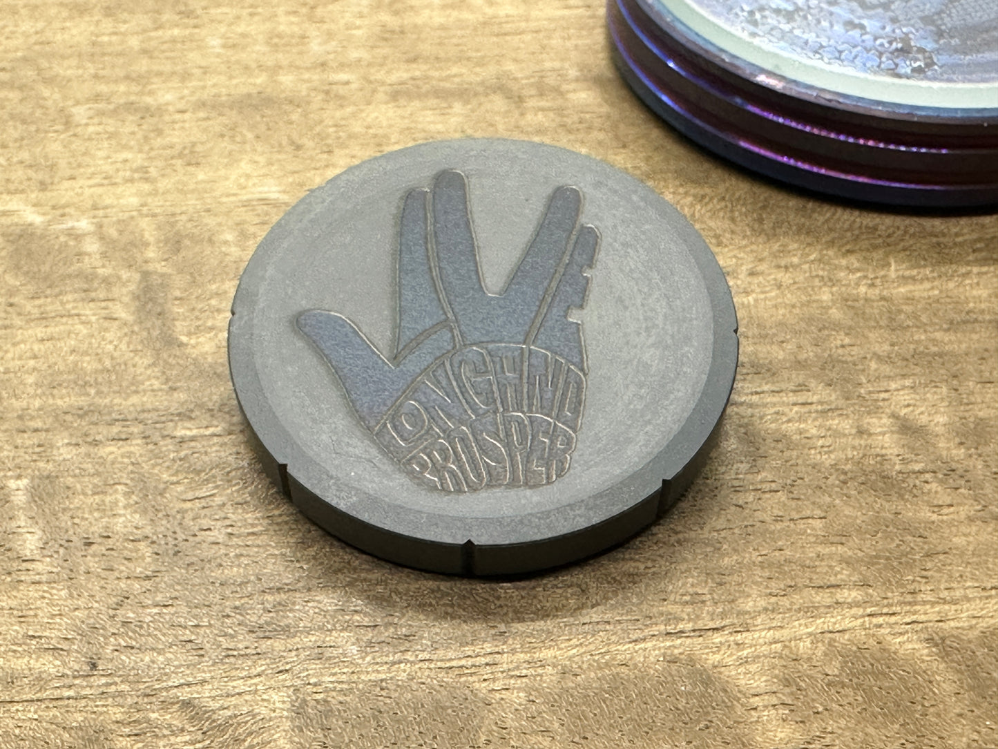 Long Live and Prosper engraved Black TUNGSTEN Spinning Worry Coin Spinning Top