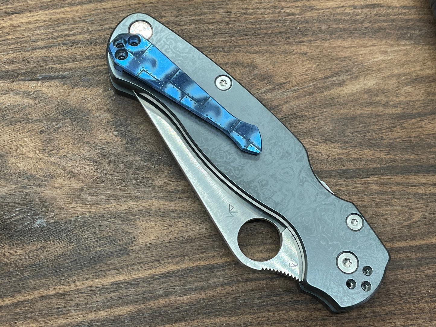 RIVETED AIRPLANE Blue ano SPIDY Titanium Clip for most Spyderco models