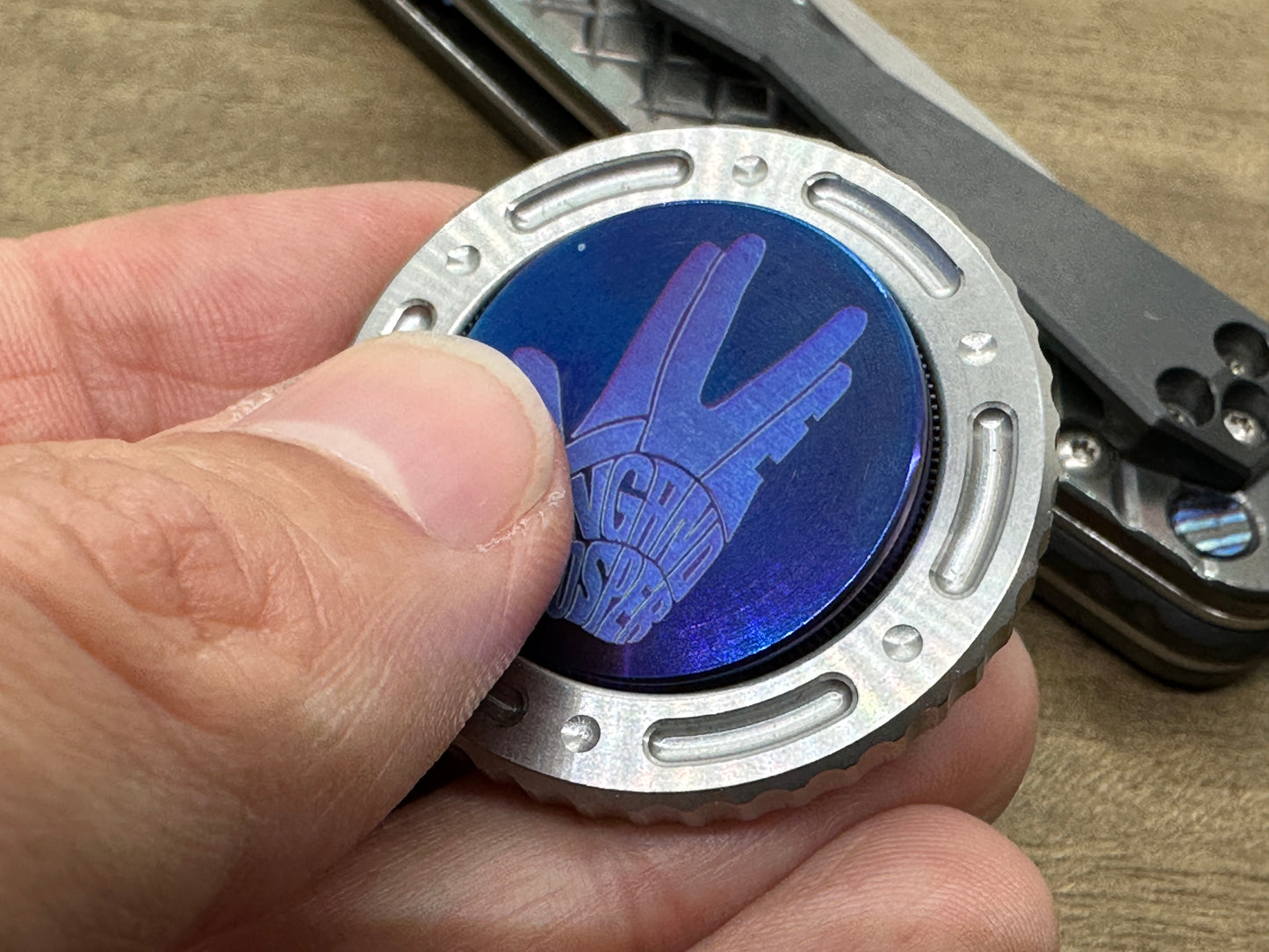 LIVE LONG and PROSPER Flamed Titanium Coin for Billetspin Gambit