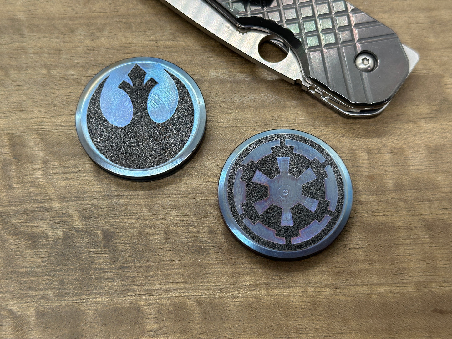Rebel Alliance vs Imperial Galactic Flamed Stainless Steel HAPTIC Coins CLICKY