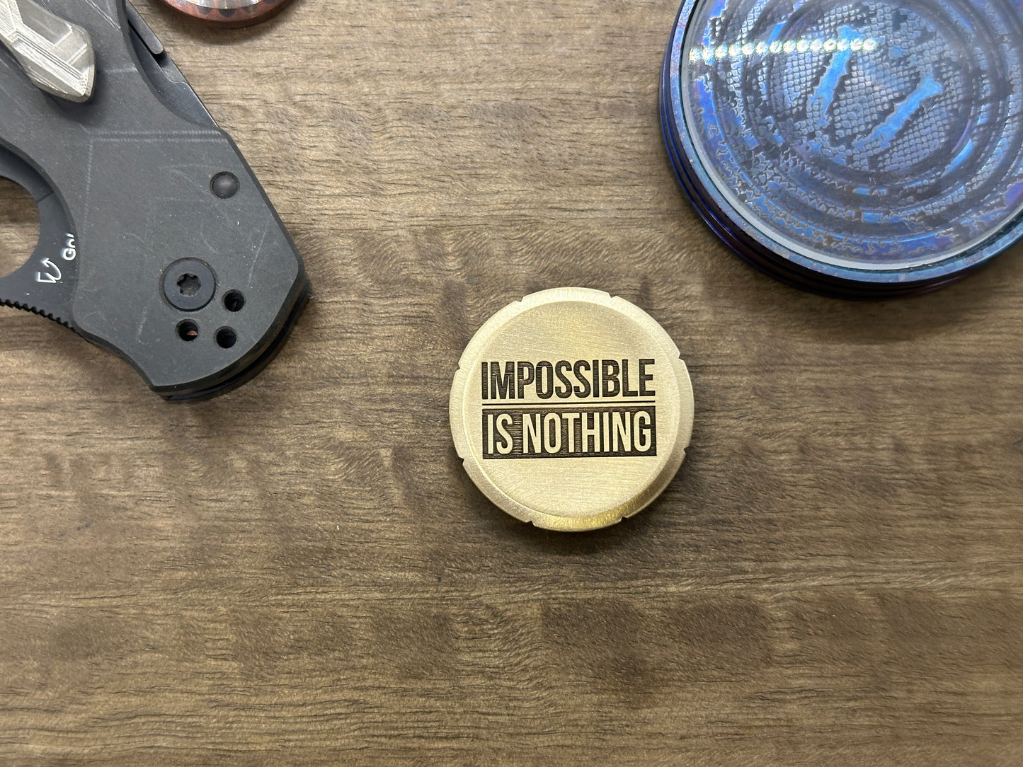 Impossible is Nothing engraved Brass Spinning Worry Coin Spinning Top