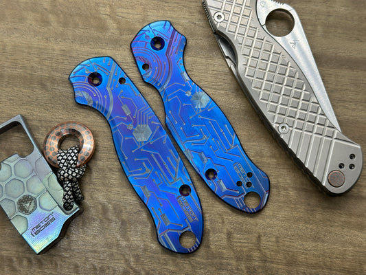 Flamed CIRCUIT BOARD engraved Titanium Scales for Spyderco Para 3