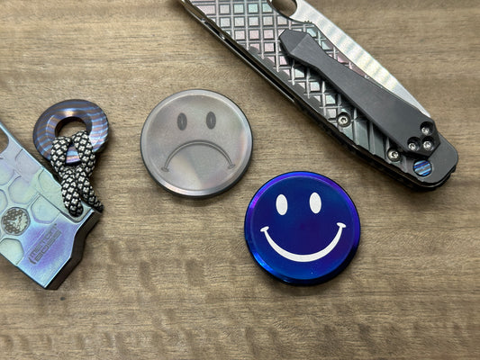 SMILEY-SAD Flamed-Dark Haptic Coins CLICKY Titanium Haptic Slider Fidget