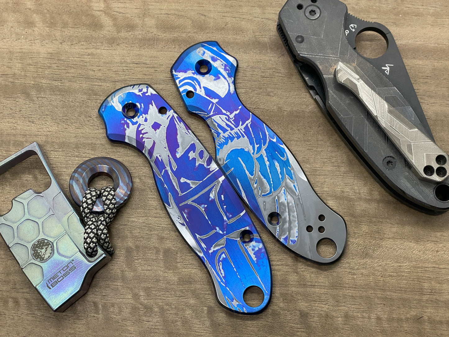 ST. MICHAEL Heat ano Flamed Titanium Scales for Spyderco Para 3