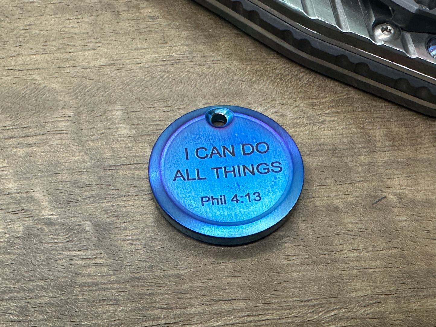 I can do all things - Phil 4:13 - Dama FISH Flamed Titanium PENDANT Keychain