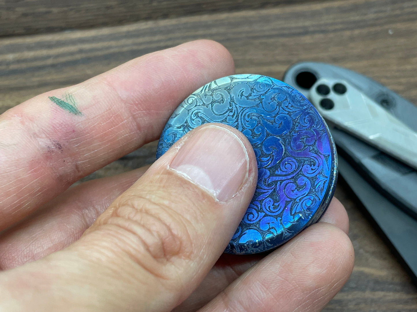 Flamed VICTORIA HAPTIC Coins CLICKY Titanium Haptic Slider Fidget