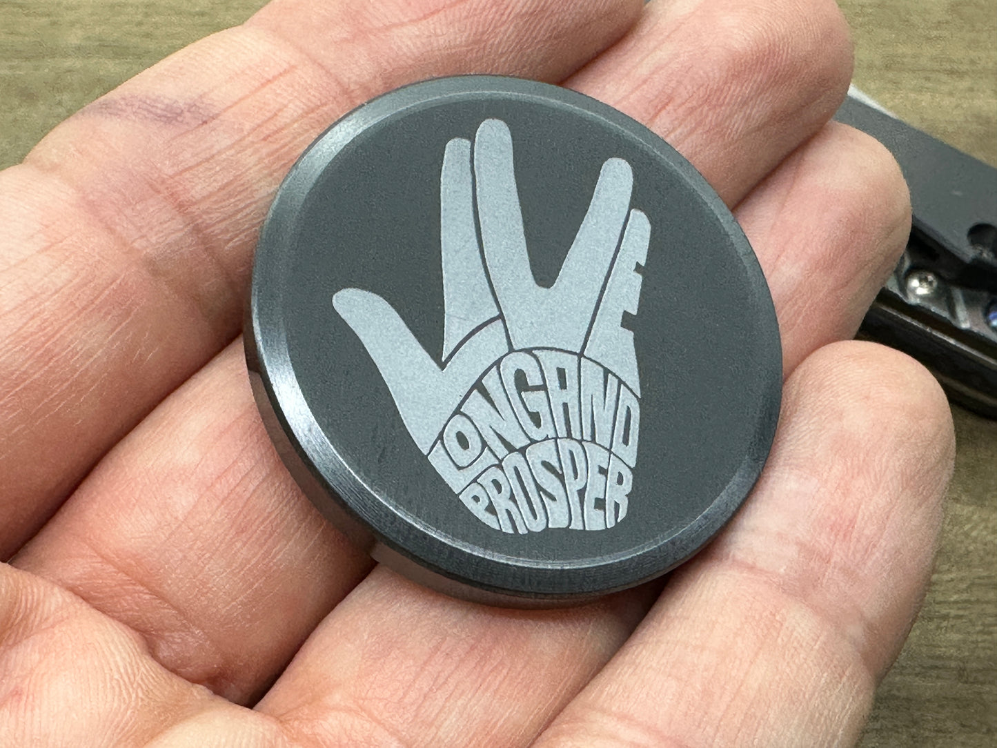 4 sizes LIVE LONG and PROSPER engraved Black Zirconium Worry Coin