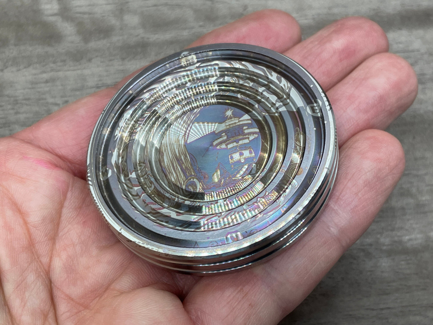 LIGHTHOUSE heat engraved Stainless Steel Spin base for Spinning Tops & Coins