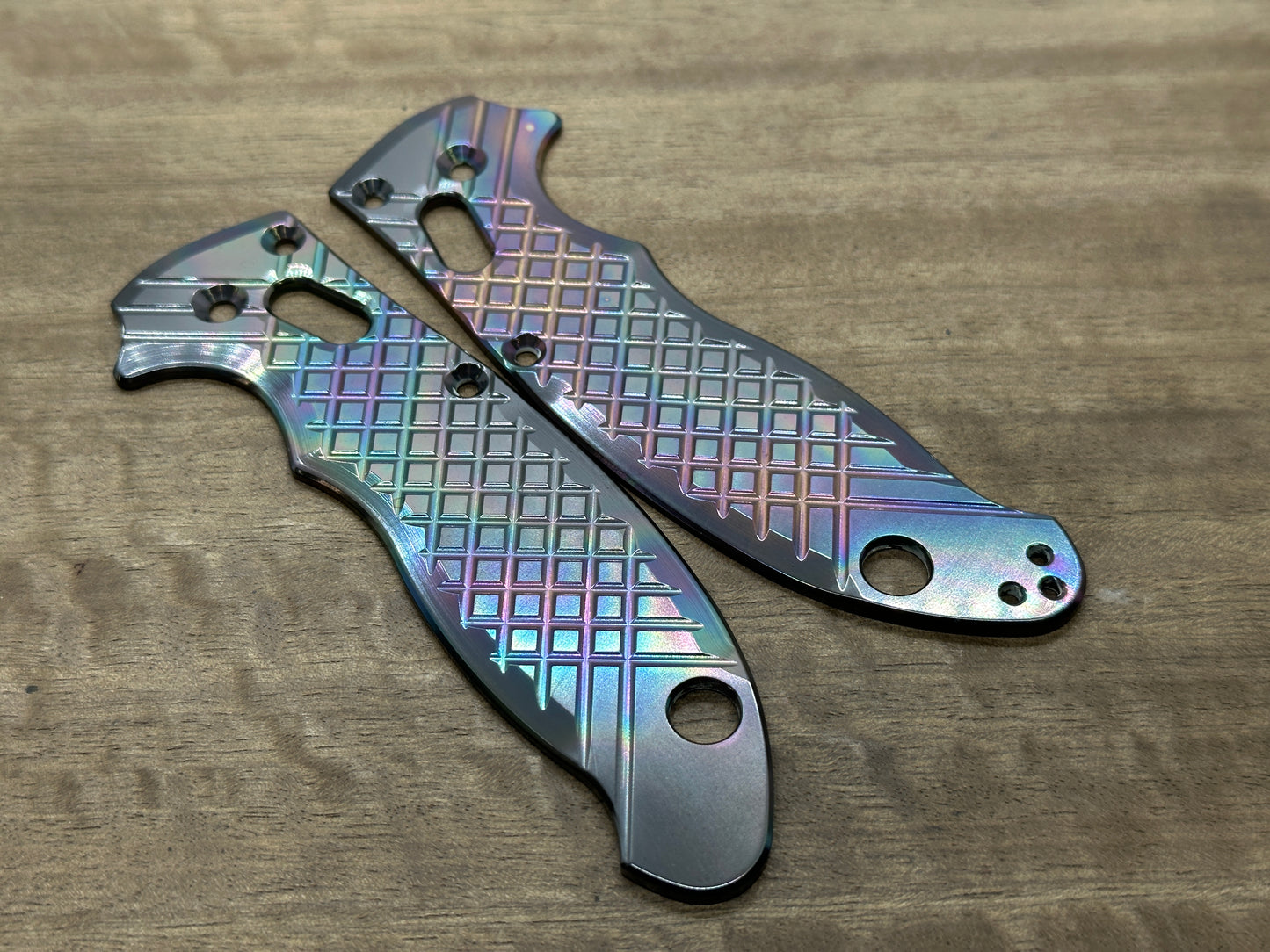 Oil Slick FRAG milled Zirconium scales for Spyderco MANIX 2