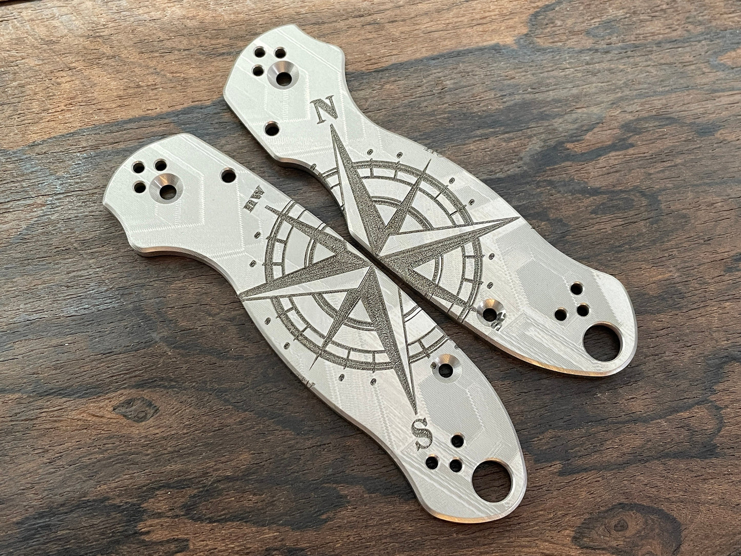 COMPASS engraved Titanium Scales for Spyderco Para 3