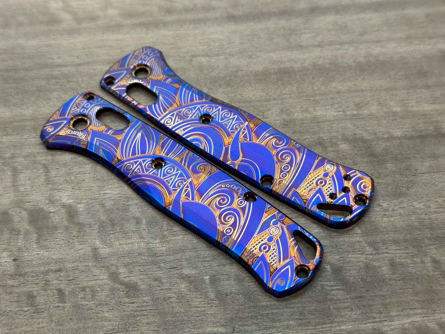 SUNRISE heat ano engraved Titanium Scales for Benchmade Bugout 535