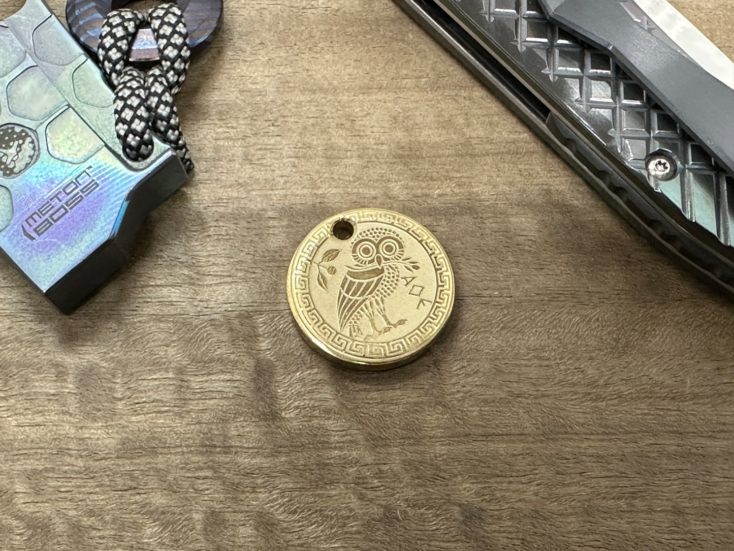 The OWL engraved Brass PENDANT Keychain