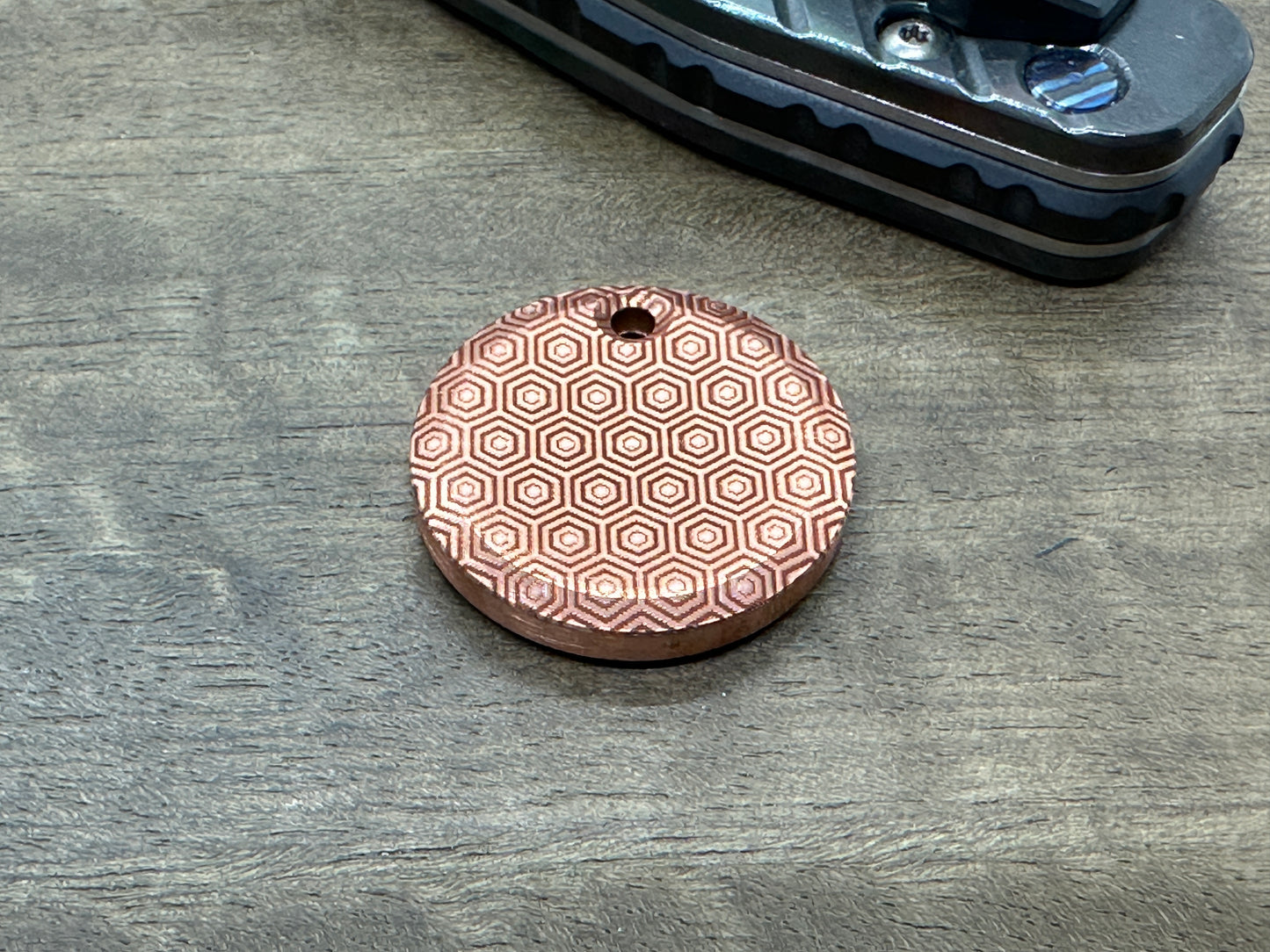 HONEYCOMB engraved Copper PENDANT Keychain