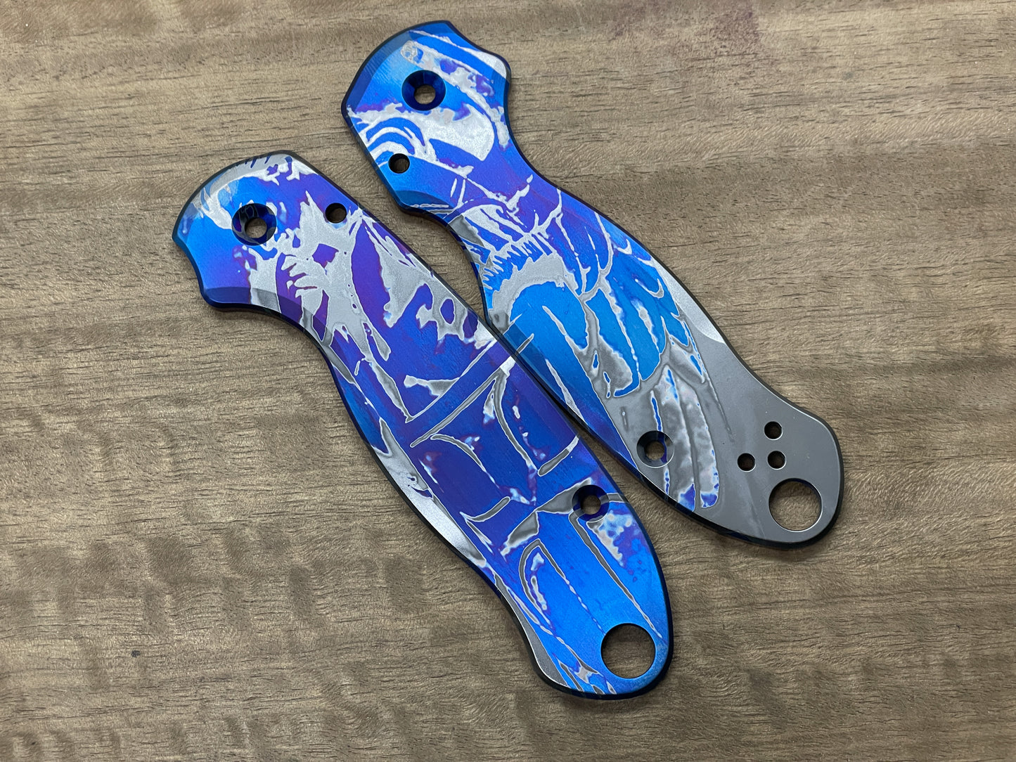 ST. MICHAEL Heat ano Flamed Titanium Scales for Spyderco Para 3