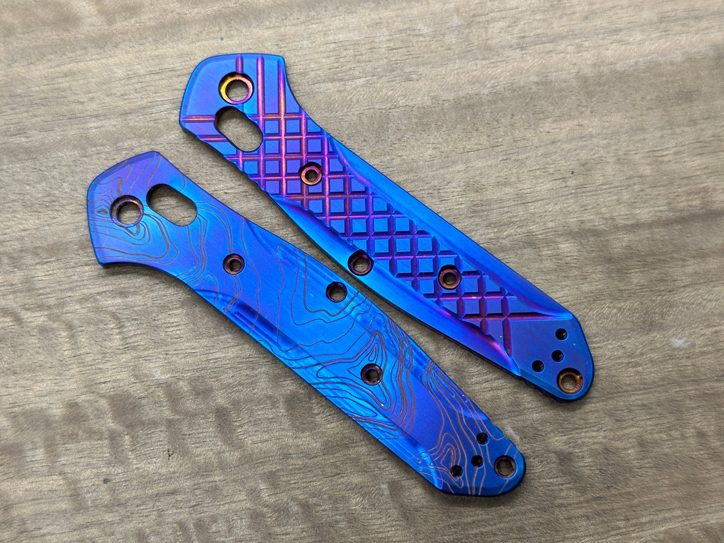 Flamed Titanium Scales for Benchmade 940 Osborne: Side A TOPO - Side B FRAG