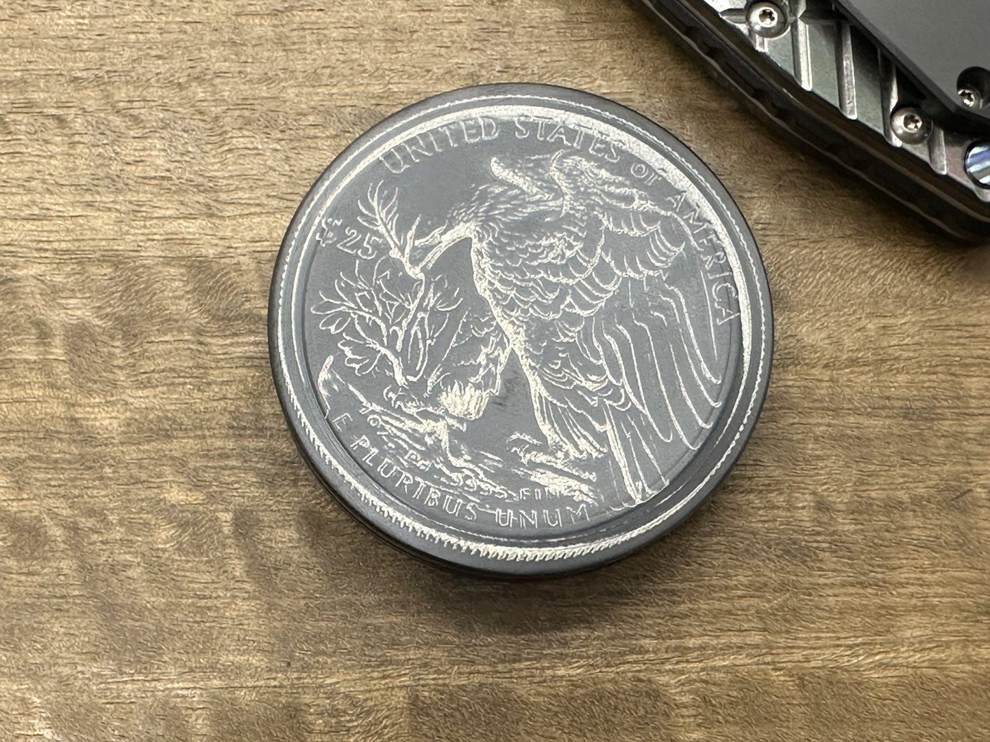 4 sizes LIBERTY Deep engraved Black Zirconium Worry Coin