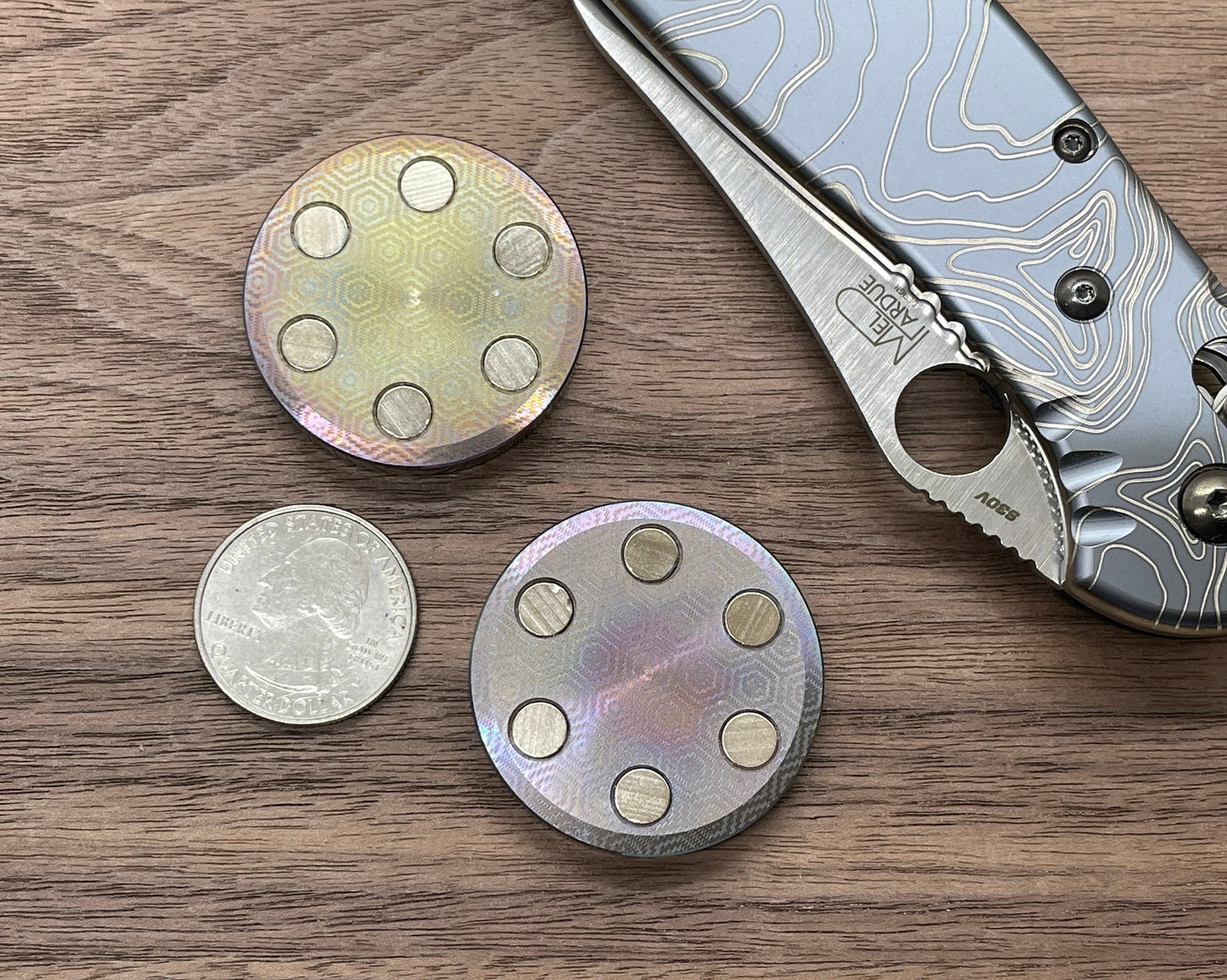 ORBITER HAPTIC Coins Teal-Magenta Titanium Haptic Coins Fidget