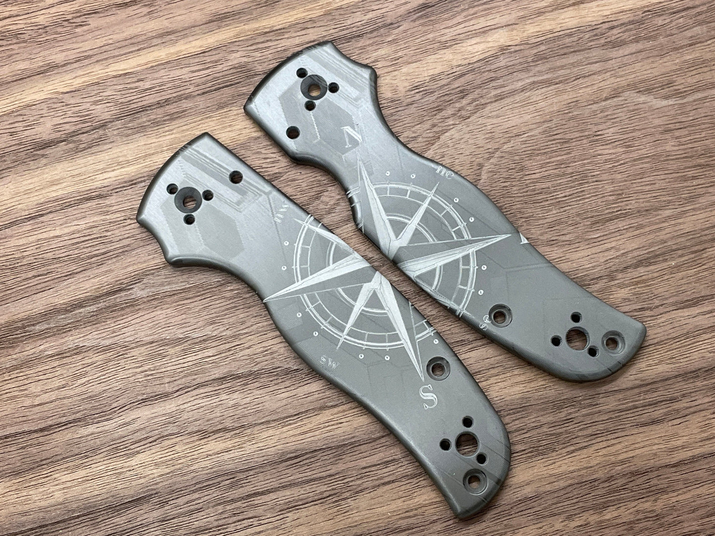 COMPASS engraved Black Zirconium Scales for SHAMAN Spyderco