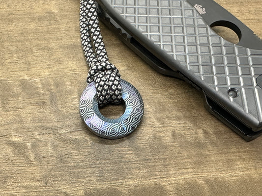 Flamed HONEYCOMB engraved GREEK Ascoloy lanyard bead Paracord bead Dog tag