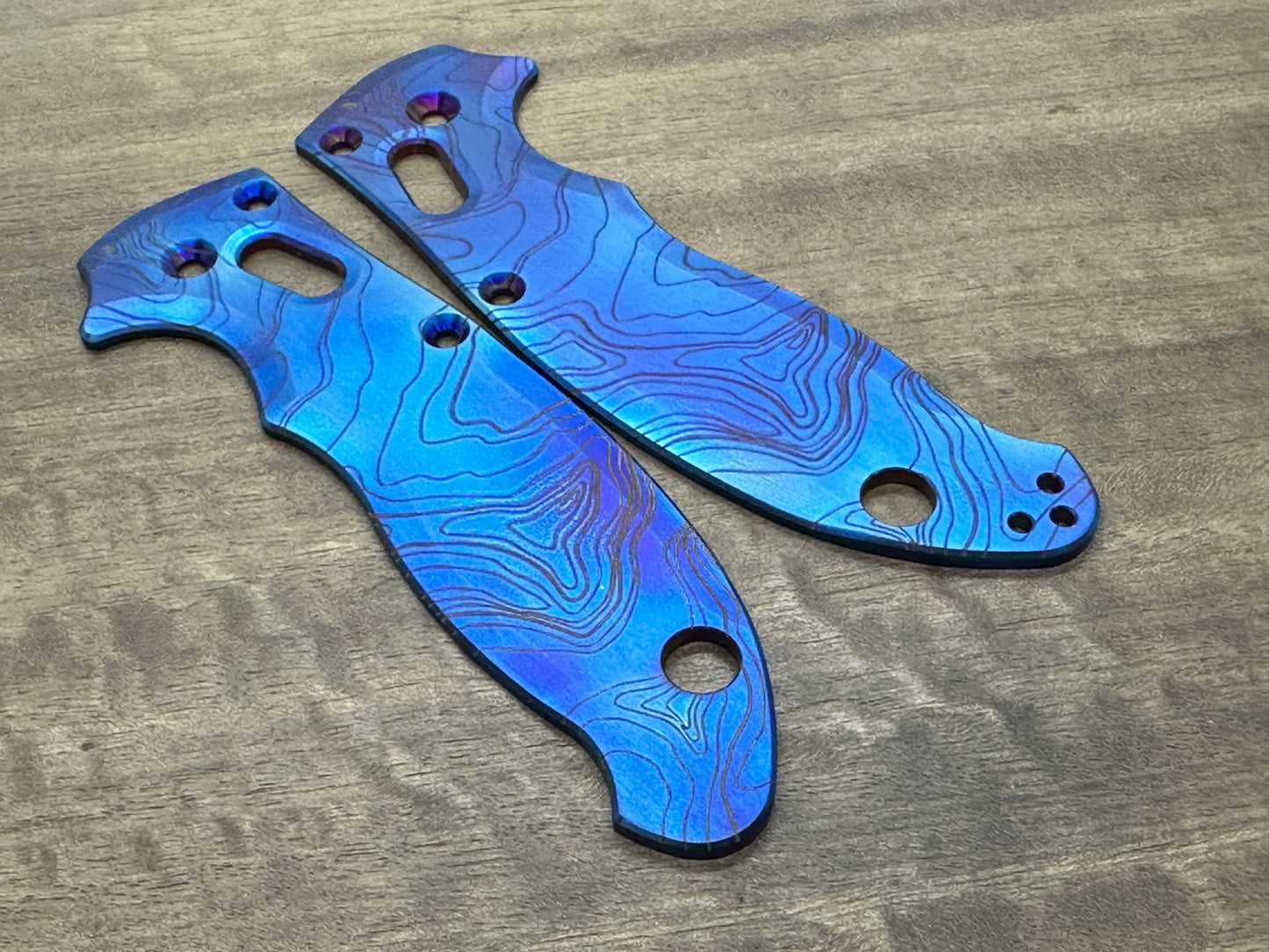 Flamed TOPO engraved Titanium scales for Spyderco MANIX 2