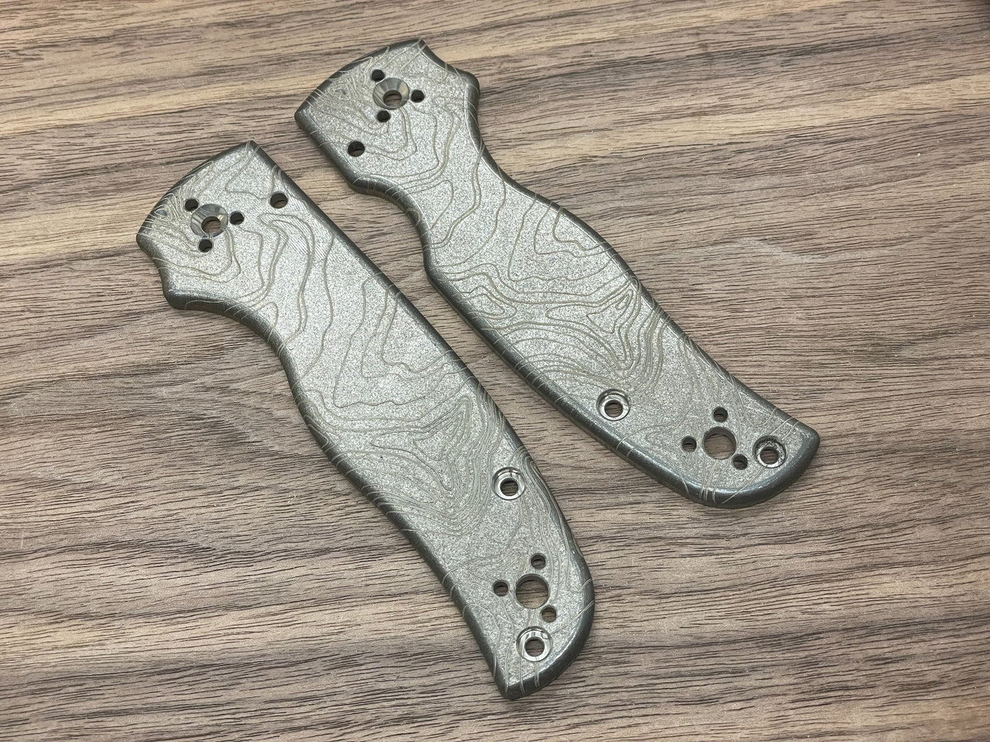 Battleworn TOPO engraved Titanium Scales for SHAMAN Spyderco