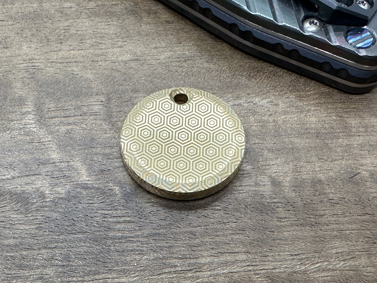 HONEYCOMB engraved Brass PENDANT Keychain