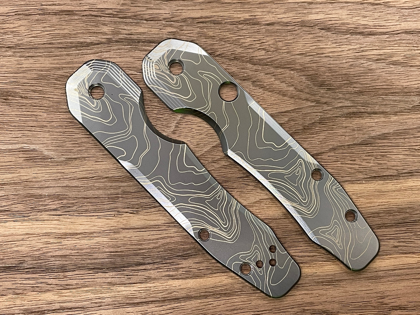 Black TOPO engraved Titanium Scales for Spyderco SMOCK