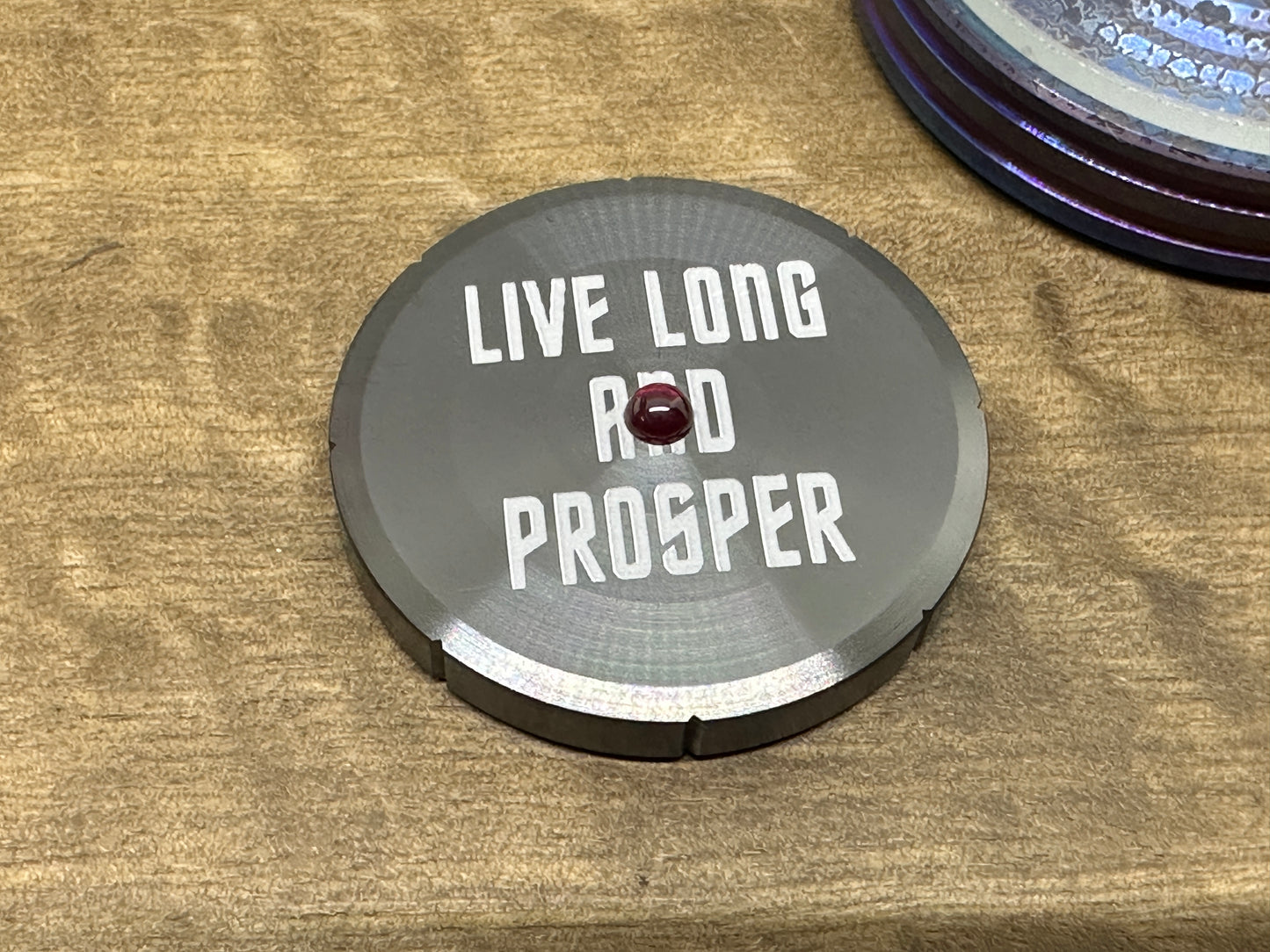 Long Live and Prosper engraved Zirconium Spinning Worry Coin Spinning Top