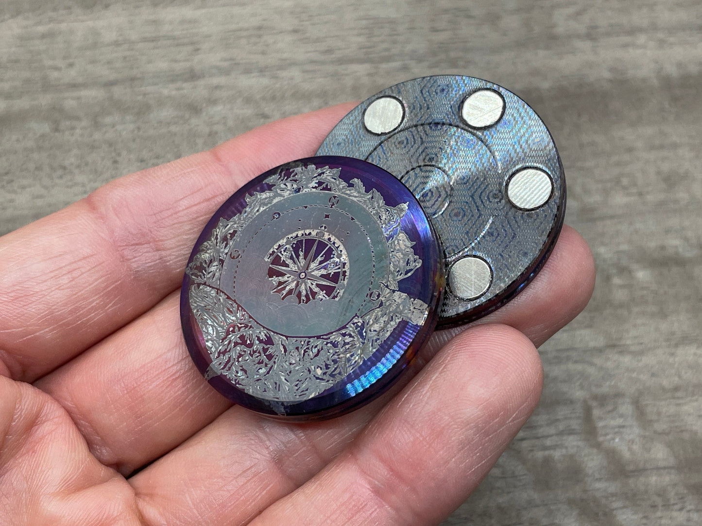 COMPASS Flamed HAPTIC Coins CLICKY Stainless Steel Haptic Slider Fidget